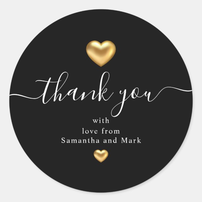 Sticker Rond Simple moderne Black Mariage Gold Heart (Devant)