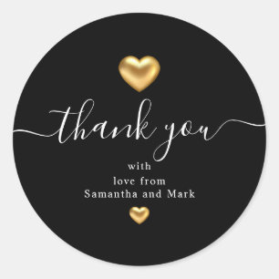 Sticker Rond Simple moderne Black Mariage Gold Heart