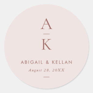 Sticker Rond Simple moderne Blush Brown Mariage Monogramme