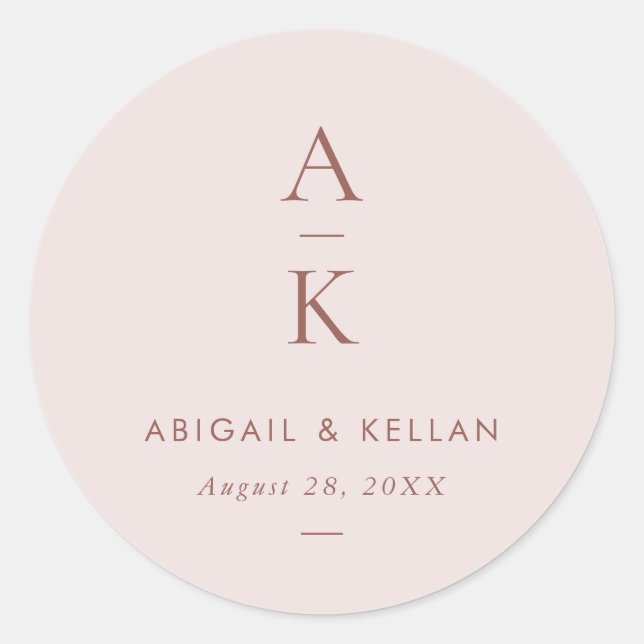 Sticker Rond Simple moderne Blush Brown Mariage Monogramme (Devant)