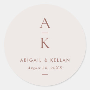 Sticker Rond Simple moderne Brown Monogramme Mix Match Mariage