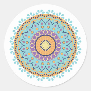 Sticker Rond Simple Moderne Chic Mandala Sarcelle Élégant