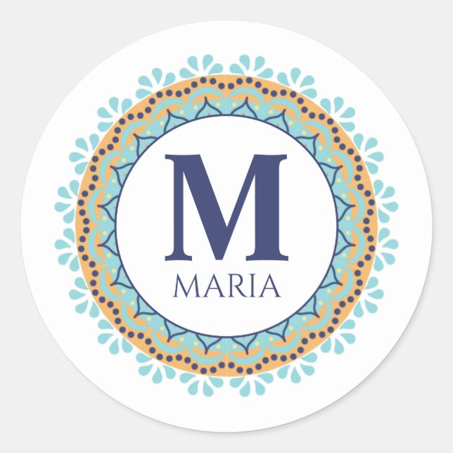 Sticker Rond Simple Moderne Chic Marine Bleu Monogramme Nom (Devant)