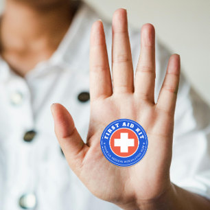 Sticker Rond Simple Moderne Croix-Rouge Soins de Santé Bleu Ora