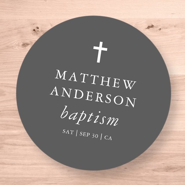 Sticker Rond Simple moderne Elegant Cross Baby Baptism (Créateur téléchargé)
