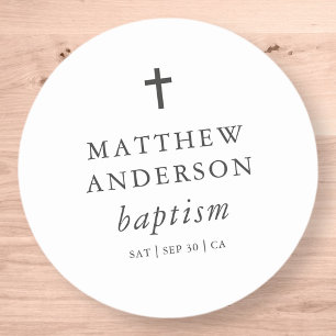 Sticker Rond Simple moderne Elegant Cross Baby Baptism
