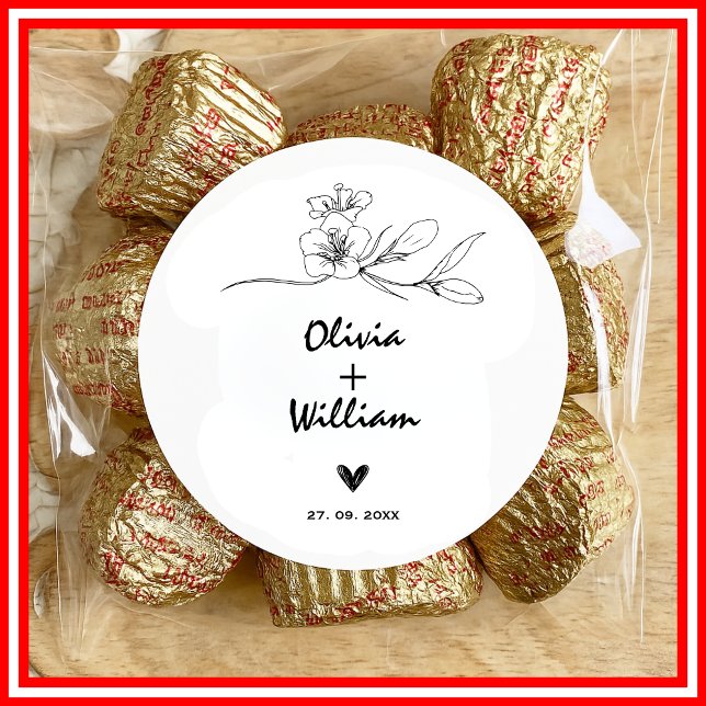 Sticker Rond Simple Moderne Élégante Fleur Mariage (Créateur téléchargé)