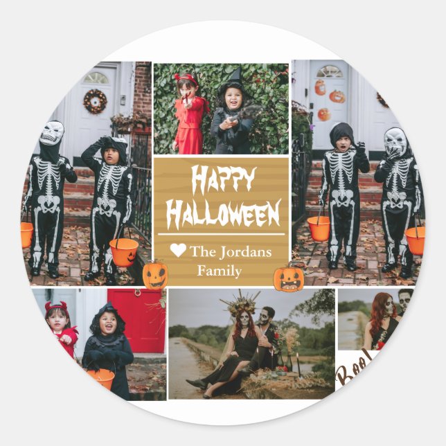 Sticker Rond Simple moderne Happy Halloween photo collage famil (Devant)