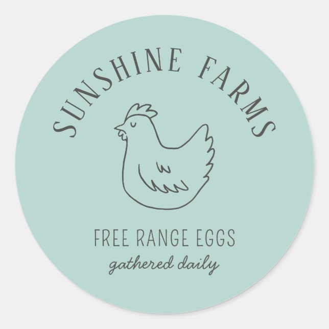 Sticker Rond Simple Moderne Hen Farm Oeufs frais Bleu (Devant)