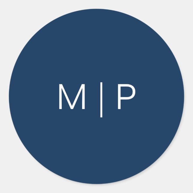 Sticker Rond Simple Moderne Mariage Monogramme Bleu Marine (Devant)