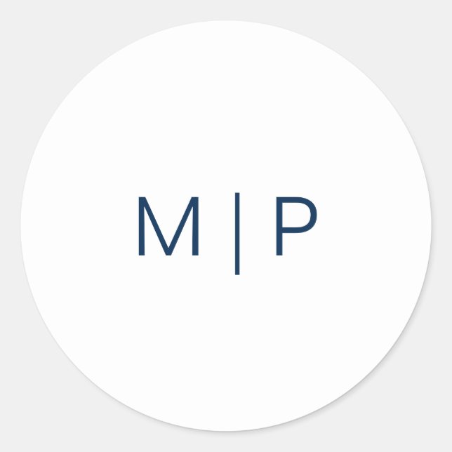 Sticker Rond Simple Moderne Mariage Monogramme Bleu Marine (Devant)