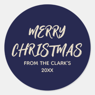 Sticker Rond Simple moderne Marine Bleu Joyeux Noël