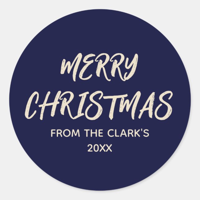 Sticker Rond Simple moderne Marine Bleu Joyeux Noël (Devant)