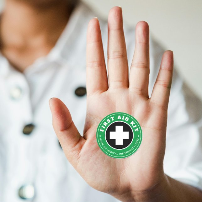 Sticker Rond Simple Moderne Médical Vert Noir Et Blanc Croix (Créateur téléchargé)