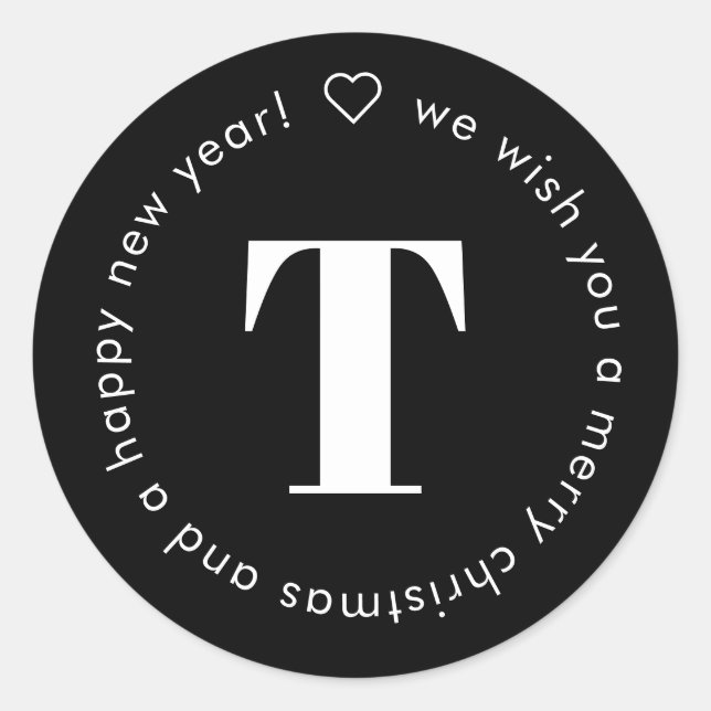 Sticker Rond Simple moderne Monogramme Noir blanc Citation de N (Devant)