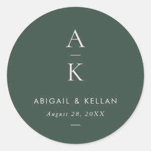Sticker Rond Simple moderne Monogramme vert Mix Match Mariage
