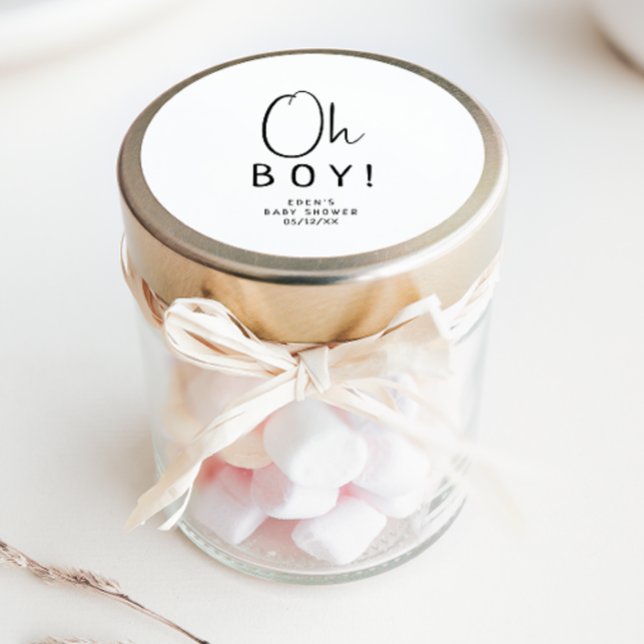 Sticker Rond Simple Moderne Neutre Oh Garçon ! Baby shower préf (Créateur téléchargé)