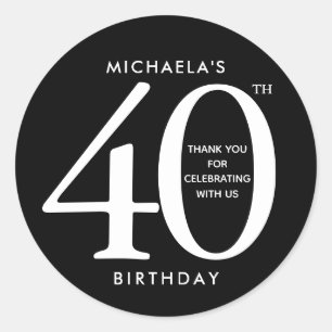 Sticker Rond Simple, Moderne Noir & Blanc 40ème Anniversaire