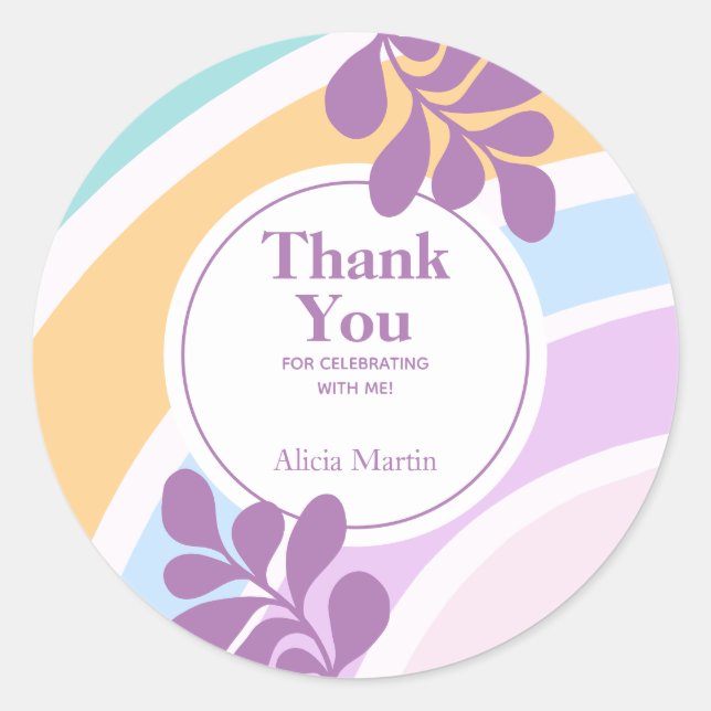 Sticker Rond Simple moderne Pastel Rainbow Leaf Merci (Devant)