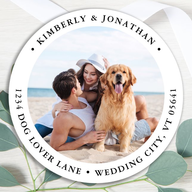 Sticker Rond Simple moderne Photo personnalisée Arrondi Adresse (Créateur téléchargé)