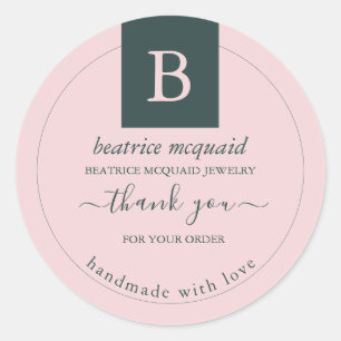 Sticker Rond Simple moderne rose pâle fait maison avec amour