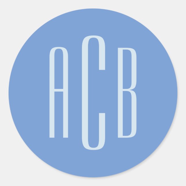 Sticker Rond Simple Monogramme Bleu Barbeau Trois Lettres (Devant)