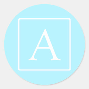 Sticker Rond Simple Monogramme Bleu Ciel
