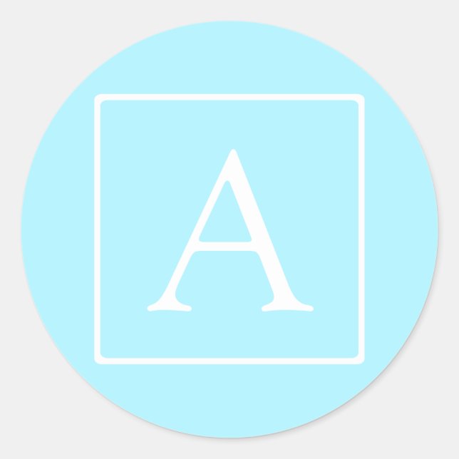 Sticker Rond Simple Monogramme Bleu Ciel (Devant)