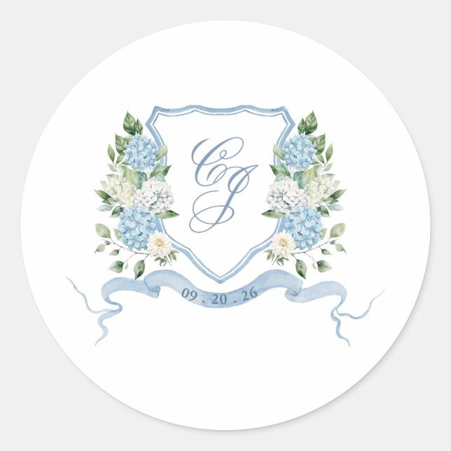 Sticker Rond Simple Monogramme Bleu Poussiéreux Couronne De Mar (Devant)