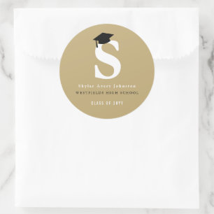 Sticker Rond Simple Monogramme Classique Moderne Casquette de R