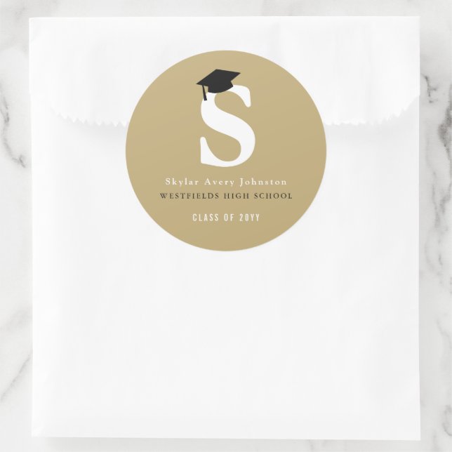 Sticker Rond Simple Monogramme Classique Moderne Casquette de R (Sac)