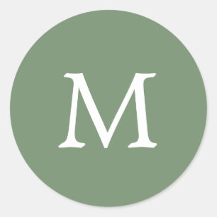 Sticker Rond Simple Monogramme de Mariage Couleur Uni Vert Jard
