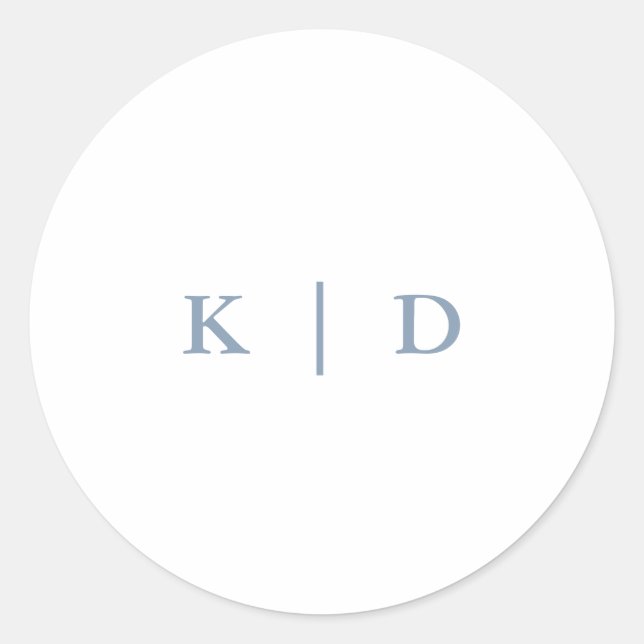 Sticker Rond Simple Monogramme de Mariage Élégant Bleu Poussiér (Devant)