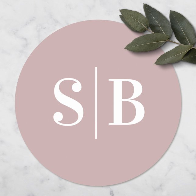 Sticker Rond Simple Monogramme Dusty Mauve Mariage rose (Créateur téléchargé)