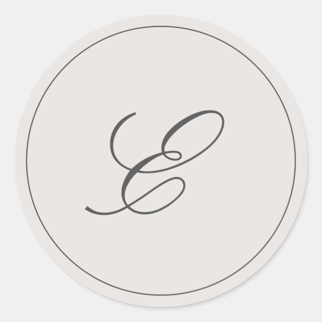 Sticker Rond Simple Monogramme Gris Élégant de Mariage (Devant)