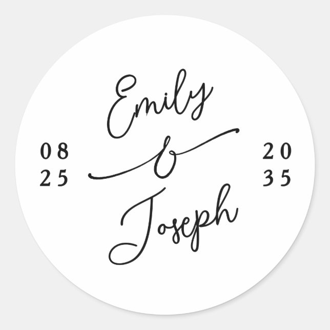 Sticker Rond Simple Monogramme Mariage Manuscrit Fantaisiste  (Devant)