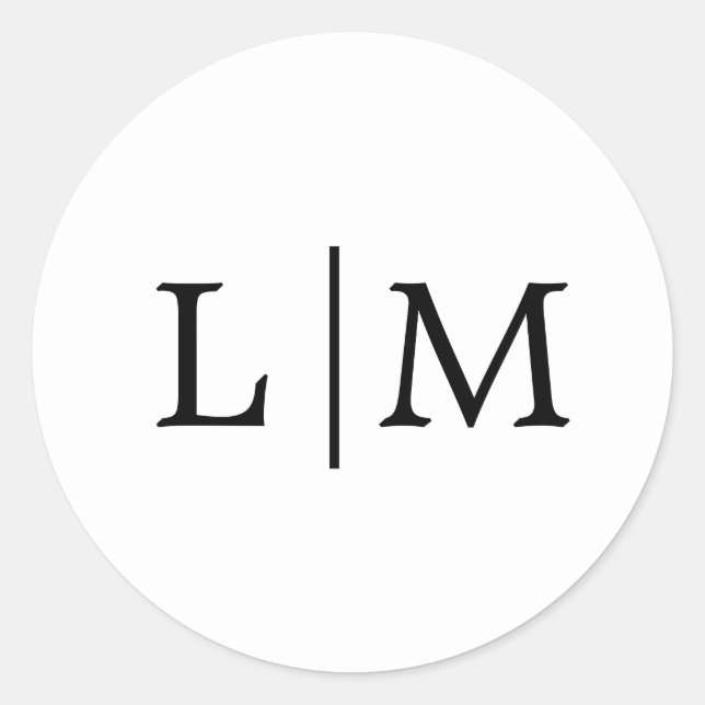 Sticker Rond Simple Monogramme Noir et Blanc Élégant de Mariage (Devant)