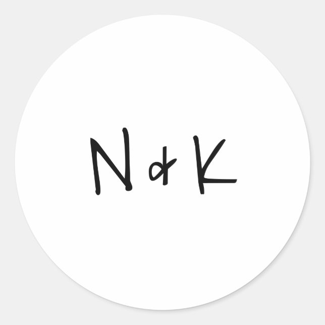 Sticker Rond Simple Monogramme Noir et Blanc Mariage Moderne (Devant)