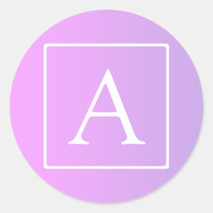 Sticker Rond Simple Monogramme   Ombré Rose/Violet Subtil