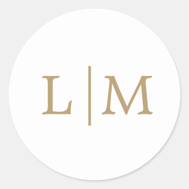 Sticker Rond Simple Monogramme Or Élégant Mariage Antique (Devant)