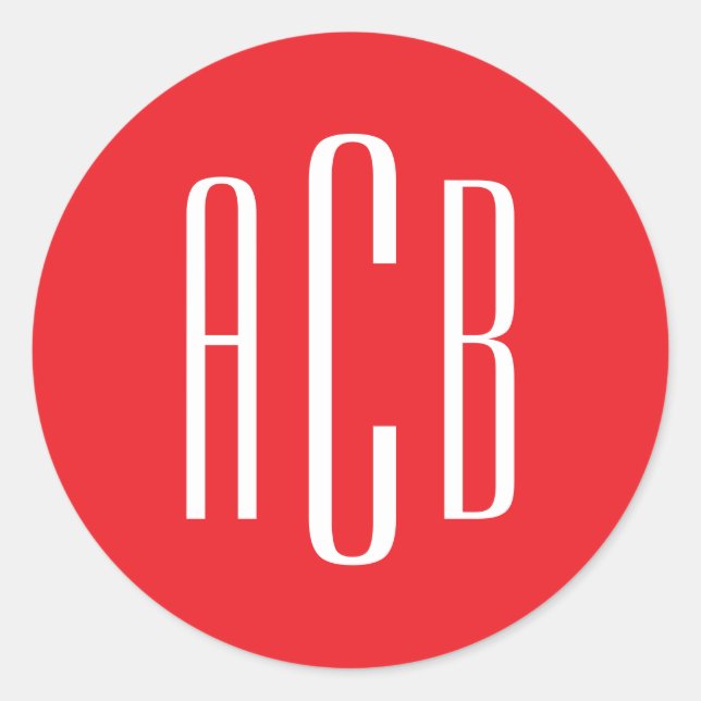 Sticker Rond Simple Monogramme Trois Lettres Rouge et Blanc (Devant)
