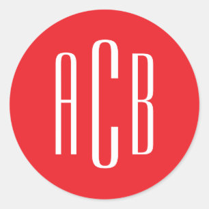 Sticker Rond Simple Monogramme Trois Lettres Rouge et Blanc