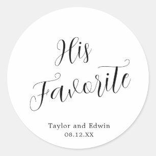 Sticker Rond Simple noir et blanc Son Mariage moderne favori