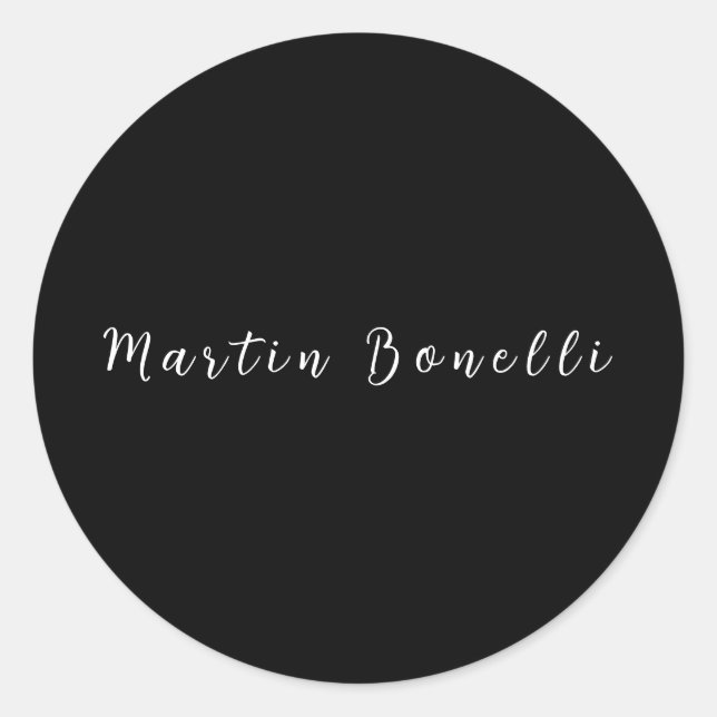 Sticker Rond Simple Noir Noir Blanc tendance Script de calligra (Devant)