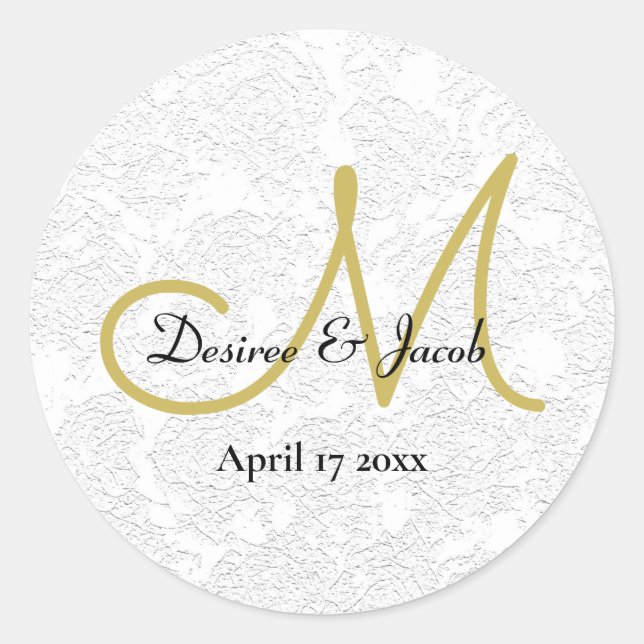Sticker Rond Simple or blanc noir élégant mariage Monogramme (Devant)
