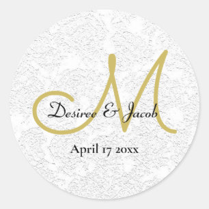 Sticker Rond Simple or blanc noir élégant mariage Monogramme