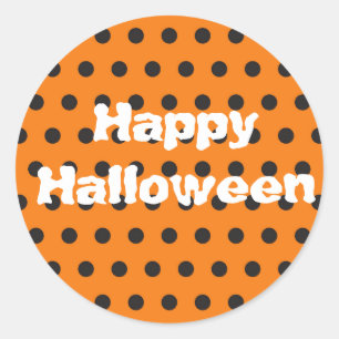 Sticker Rond Simple Orange et Noir pois Happy Halloween