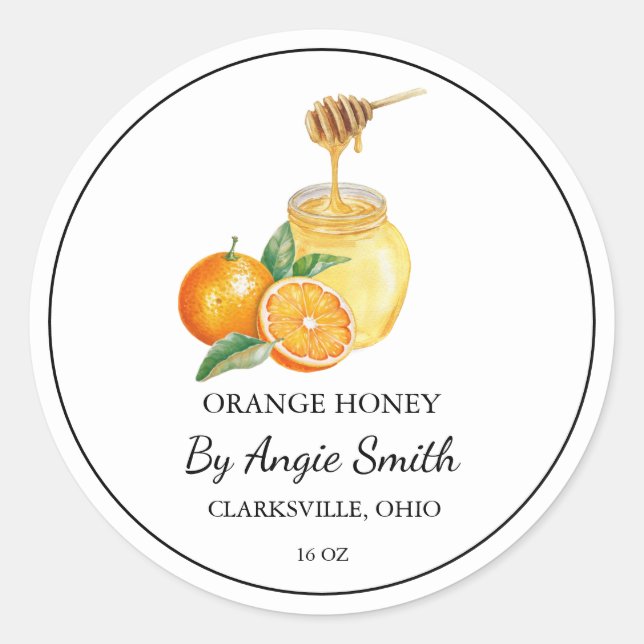 Sticker Rond Simple Orange Infused Honey Label (Devant)