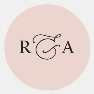 Sticker Rond Simple personnalisation Monogramme Dusty Rose Pers
