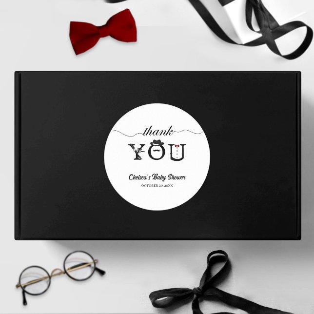 Sticker Rond Simple petit Baby shower Gentleman mignon Merci (Créateur téléchargé)